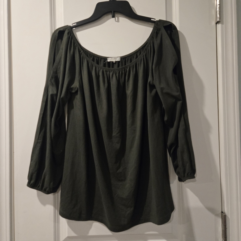 Pleoine Women's Olive Green Cold Shoulder Sleeve Top Size Medium